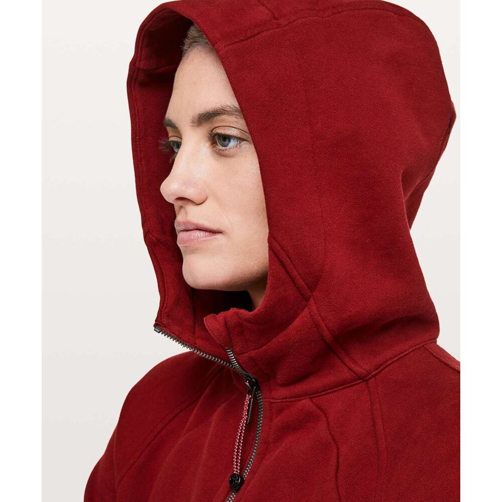 Lululemon Scuba Full Zip Hoodie Jacket in Dark Sport Red Cotton Fleece Athletic - Picture 3 of 11
